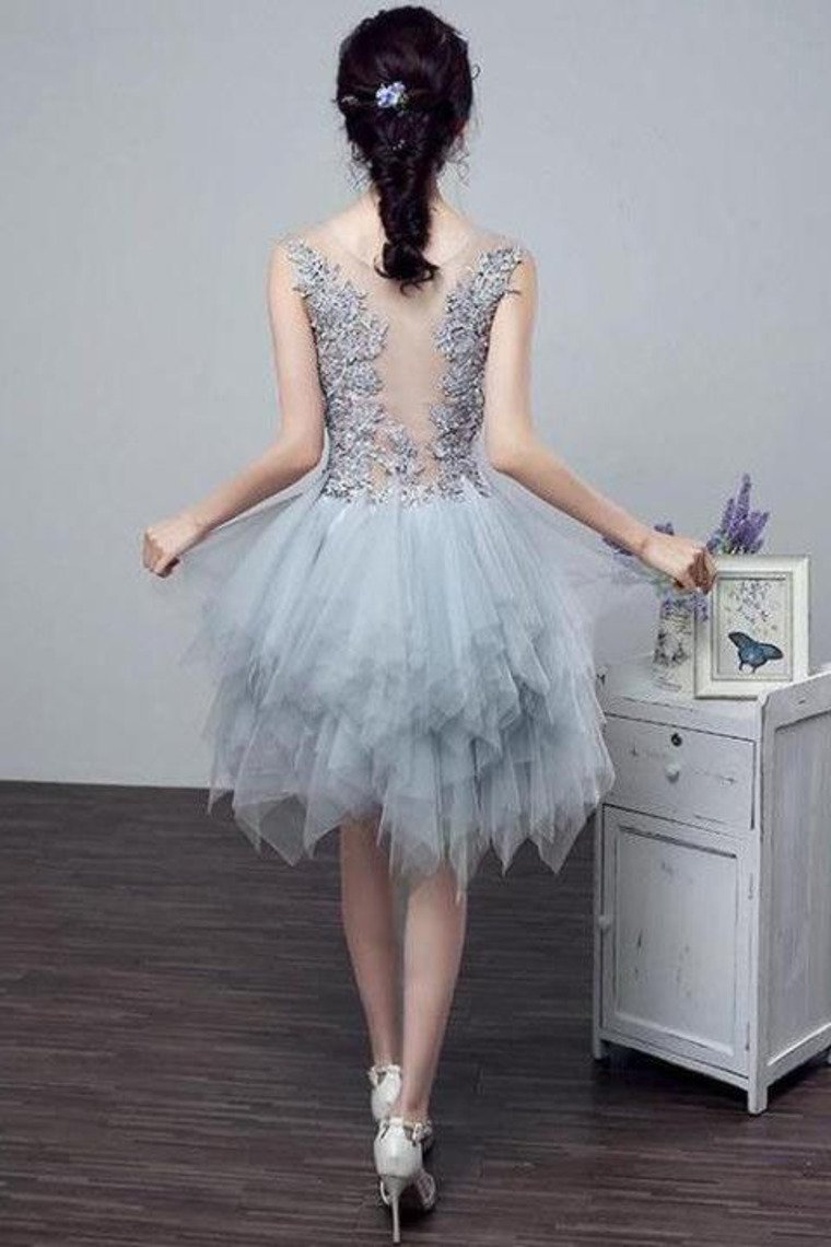 See-Through Homecoming Dresses A Line Scoop Tulle With Applique