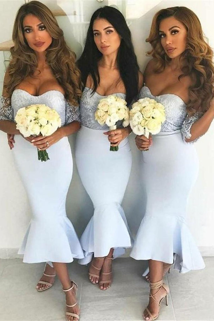 Off The Shoudler Elegant Sheath Mermaid Light Blue Bridesmaid Dresses