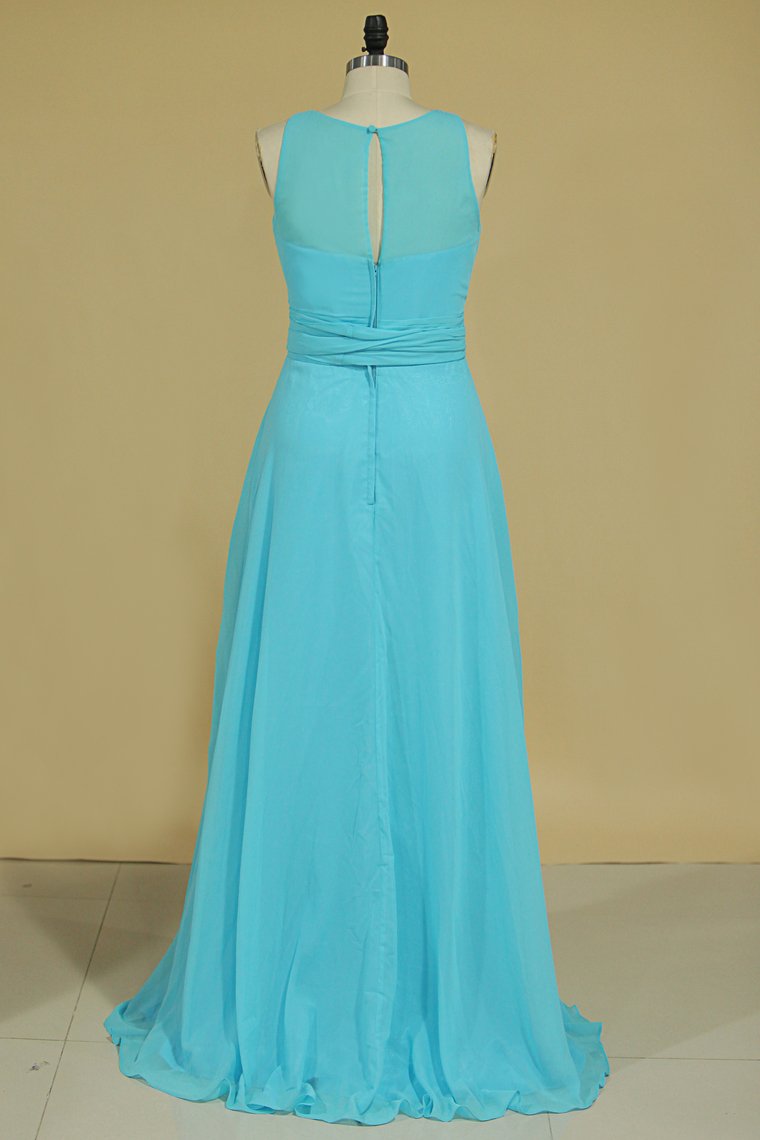 Scoop Chiffon With Sash A Line Floor Length Bridesmaid Dresses