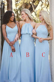 Elegant Sky Blue Long Simple Cheap Chiffon Bridesmaid Dresses