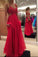 Beautiful Long Flowy Chiffon Lace Beading Red Prom Dresses For Teens