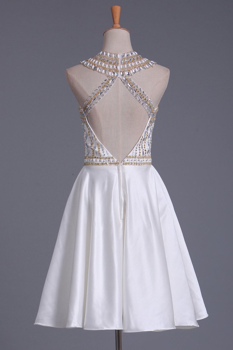 New Arrival Scoop Beaded Bodice Homecoming Dresses A Line Satin