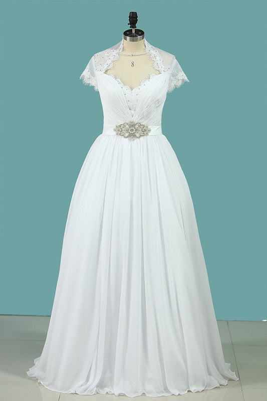 A Line Wedding Dresses V Neck Chiffon With Sash Sweep Train