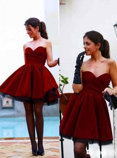 Fabulous Sweetheart Short Burgundy Velet Prom Homecoming Dress Ruched WK461