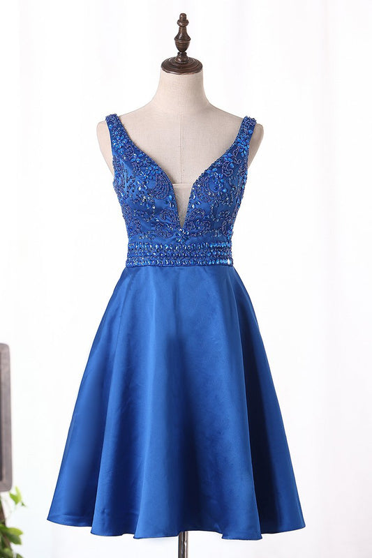 Homecoming Dresses V Neck Beaded Bodice Above Knee Length A Line