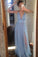 Flowy Long V-Neck Spaghetti Straps Simple Elegant Sky Blue Prom Dresses