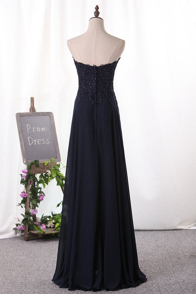 A Line Prom Dresses Chiffon Sweetheart With Applique Floor Length