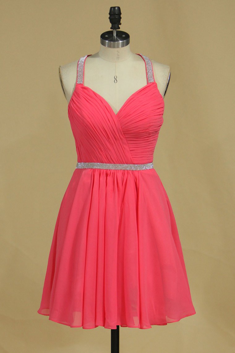 Halter A Line Short/Mini Homecoming Dresses Chiffon With Beads And Ruffles