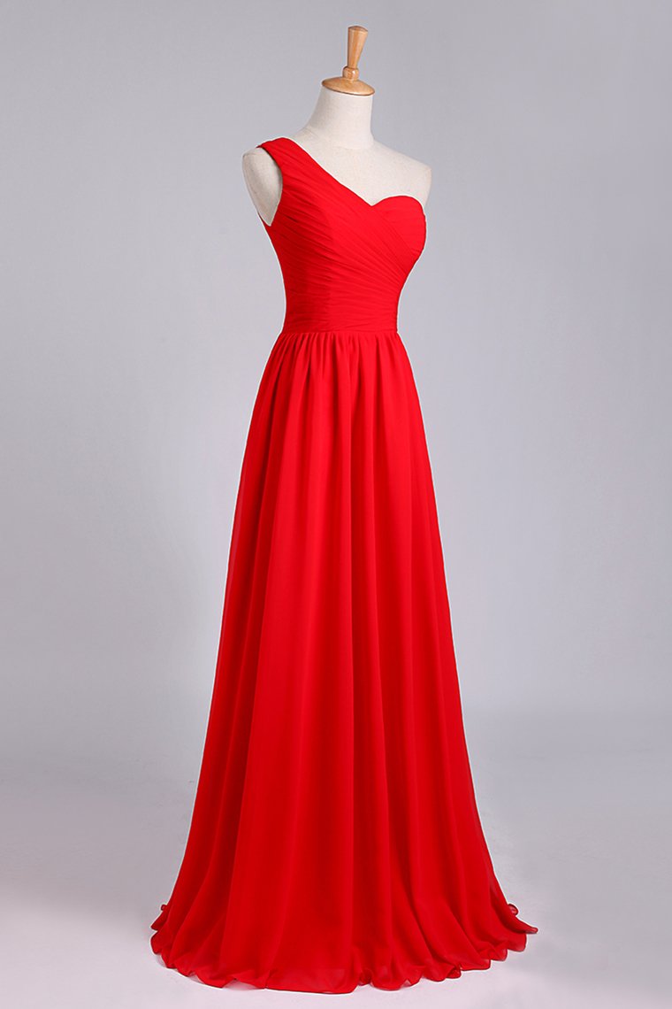 One Shoulder Pleated Bodice Lace Back A Line Prom/Evening Dress Chiffon