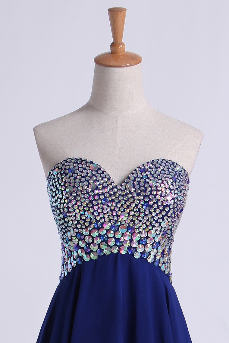 Homecoming Dress Dark Royal Blue Beaded Sweetheart Short/Mini A Line/Princess Chiffon