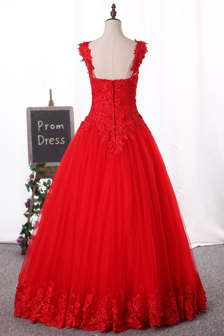 Off-The-Shoulder Prom Dresses Ball Gown Tulle With Applique Zipper Back