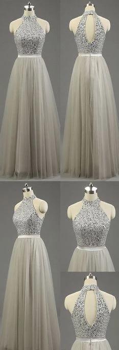 High Quality Long Prom Gown Tulle Ruffled Bridal Dress Princess Light Grey Gray Prom Gowns WK671