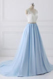 Classy Ivory And Sky Blue Long Lace Tulle Princess Prom Dresses