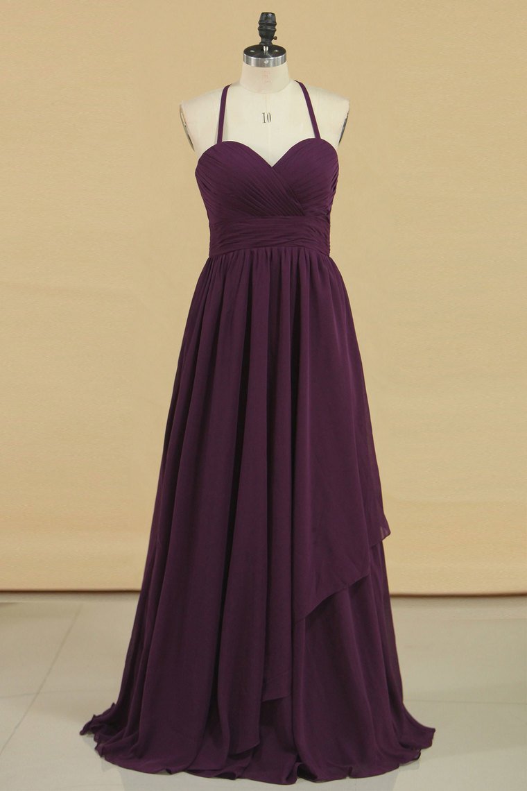 Open Back Spaghetti Straps A Line Bridesmaid Dresses Chiffon