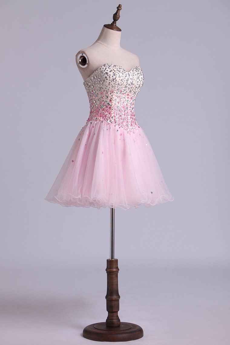 Sweetheart A Line Short/Mini Prom Dress With Full Beaded Bodice Tulle