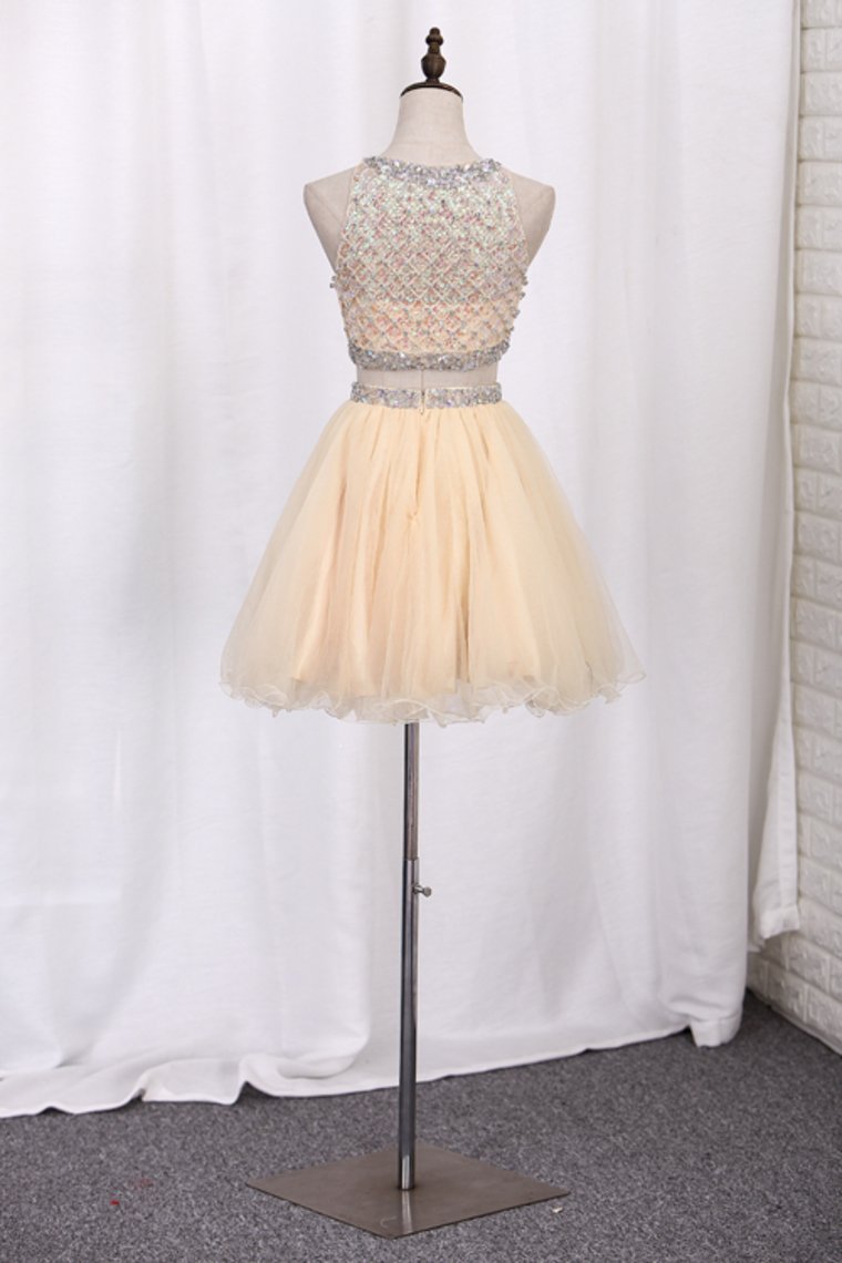 Homecoming Dresses Scoop A-Line Beaded Bodice Tulle Short/Mini