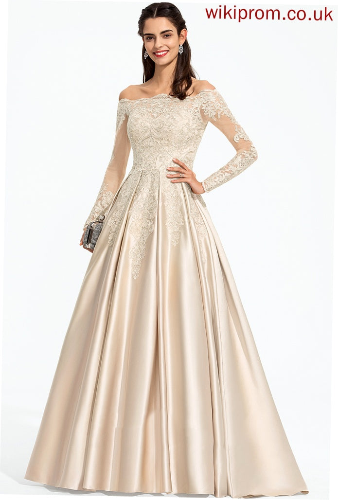 Prom Dresses With Ball-Gown/Princess Sequins Marissa Satin Lace Off-the-Shoulder Train Sweep