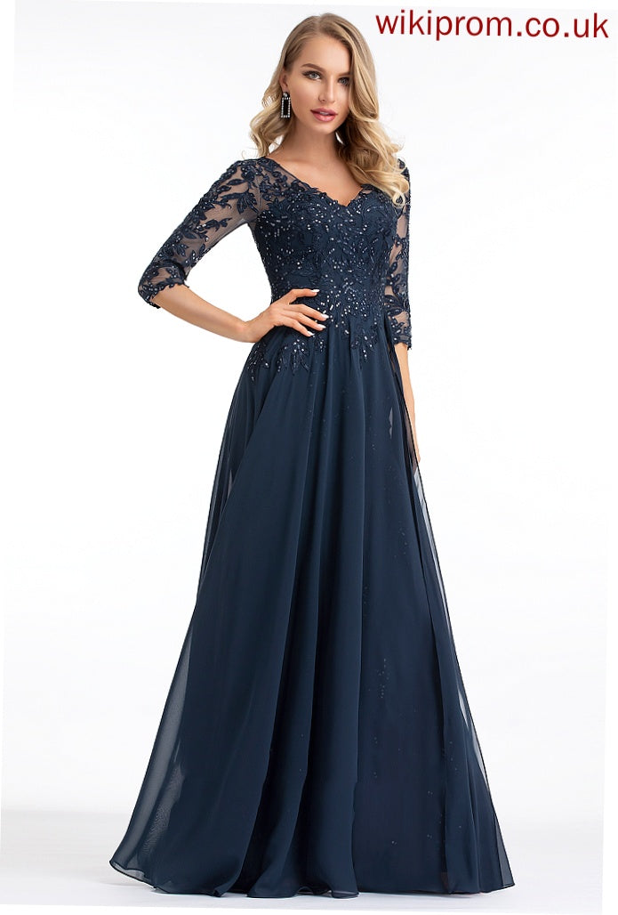 V-neck Prom Dresses Kathryn A-Line Sequins Chiffon Floor-Length With