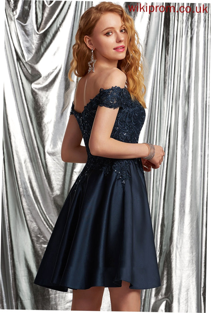 Chloe Homecoming Lace Homecoming Dresses With Off-the-Shoulder A-Line Short/Mini Dress Satin