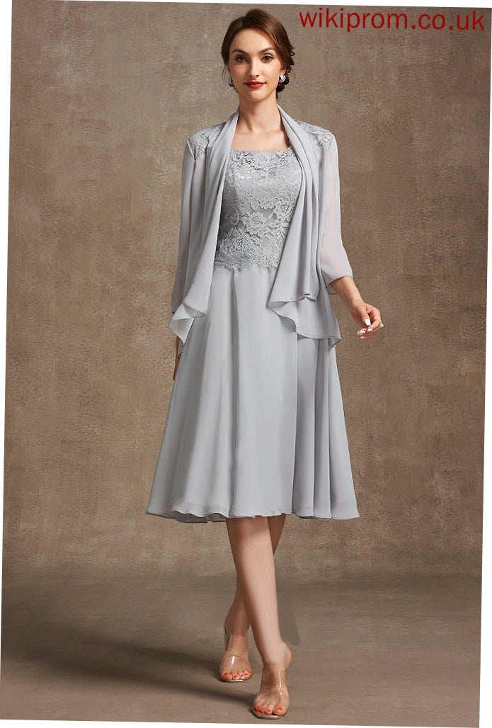 Chiffon A-Line the Kirsten Mother of the Bride Dresses Neckline Mother Square of Dress Bride Lace Knee-Length