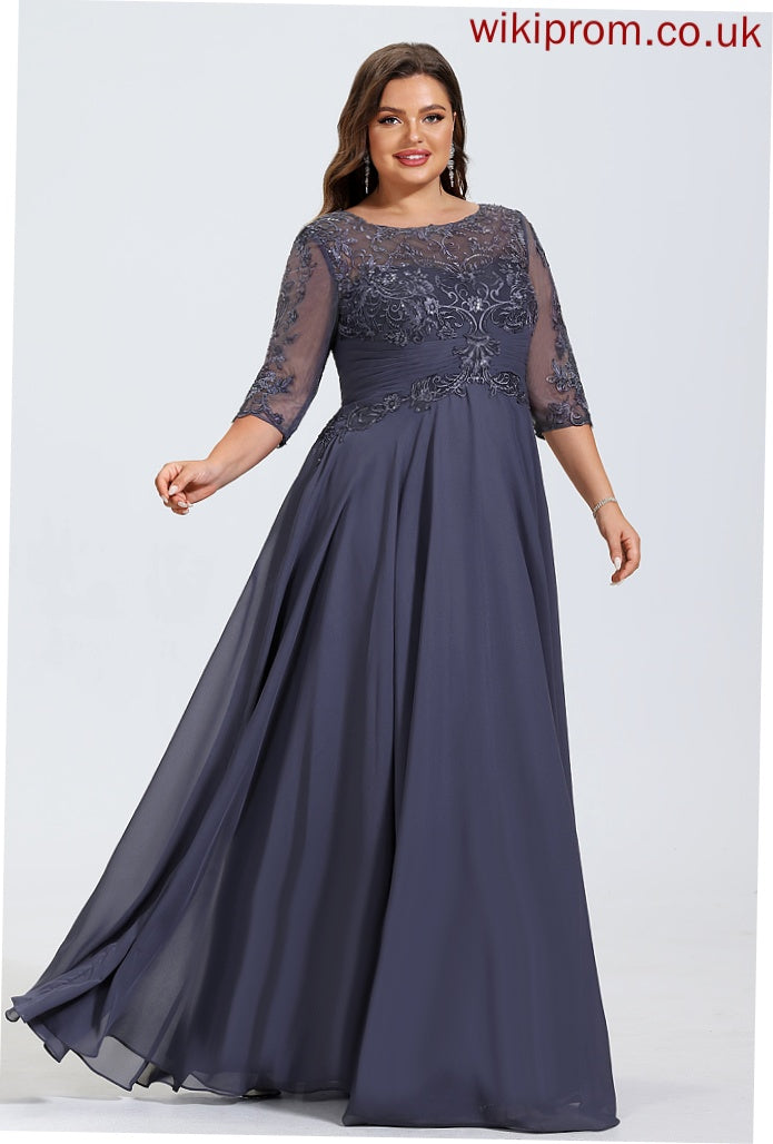 Chiffon Jolie Scoop Floor-Length A-Line Lace Sequins Prom Dresses Pleated Illusion With