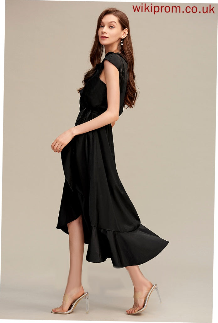 Club Dresses A-line Short Dresses Asymmetrical Cotton Sleeves Mollie V-Neck Blends Elegant