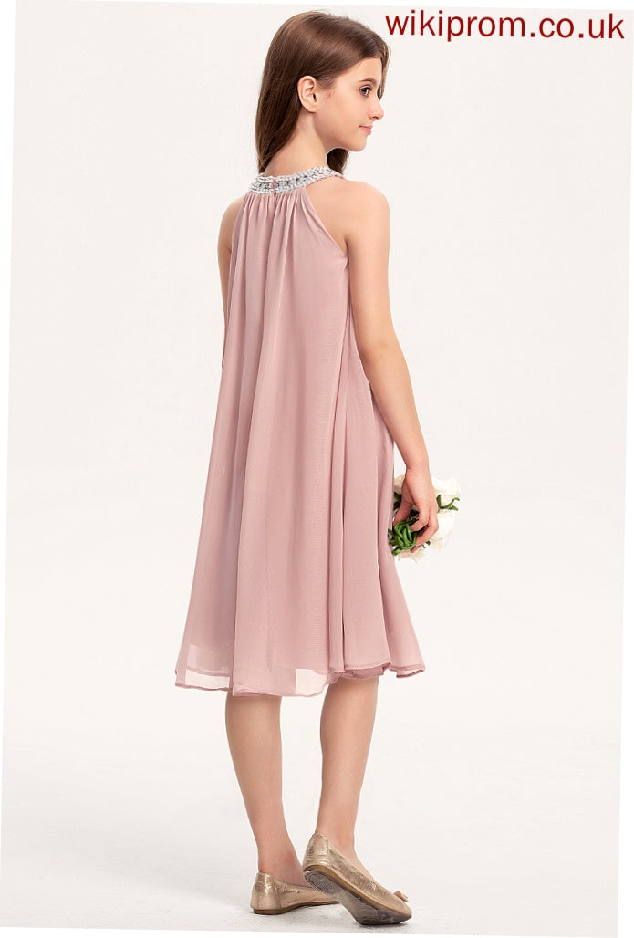 Chiffon A-Line Junior Bridesmaid Dresses Scoop Beading With Haven Knee-Length Sequins Neck