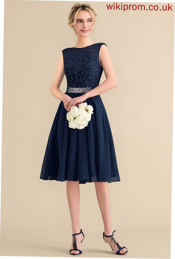 Chiffon Bow(s) Lace Martina Neck A-Line Lace Scoop Homecoming Homecoming Dresses Dress Beading Knee-Length With