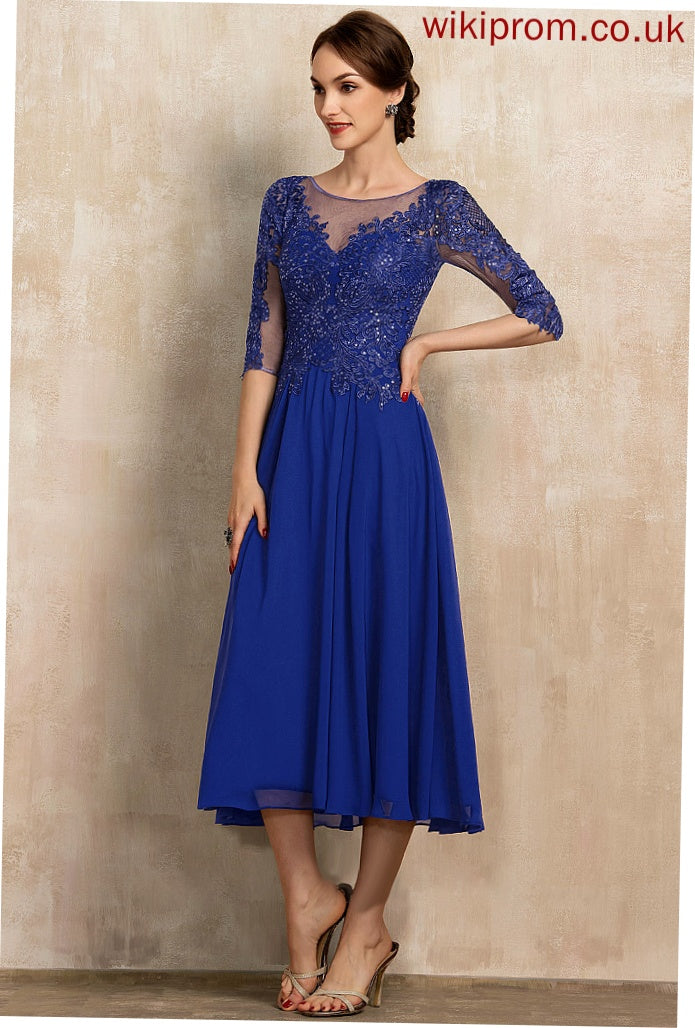 Chiffon Bride A-Line Alannah Scoop With of Sequins Dress the Tea-Length Mother of the Bride Dresses Neck Lace Mother