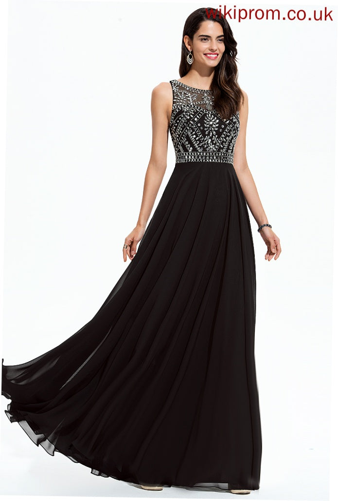 Chiffon A-Line Scoop Beading Prom Dresses Floor-Length Sequins Tara With