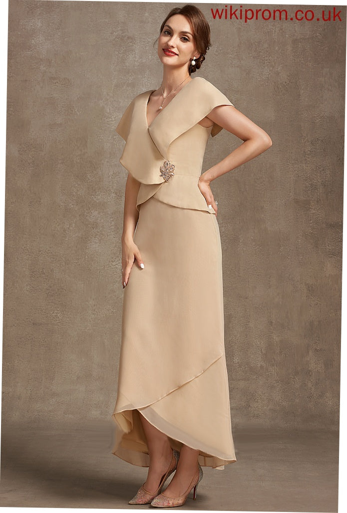 Chiffon A-Line Mother of the Bride Dresses V-neck Beading Bride With Asymmetrical the Mother of Sequins Dress Stacy