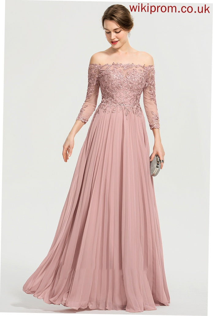 Sofia Sequins With Floor-Length Prom Dresses Pleated Ball-Gown/Princess Off-the-Shoulder Chiffon