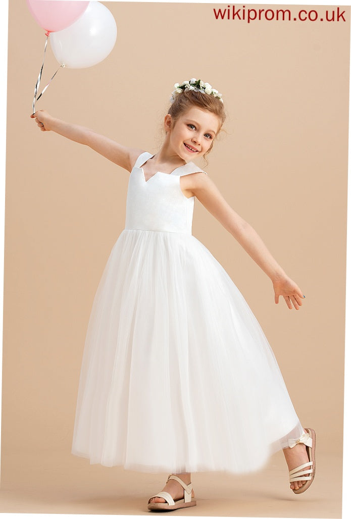 - Square Sleeveless Dress Ankle-length Girl Ball Flower Girl Dresses Gown Satin/Tulle Neckline Flower Rylee