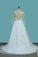 A Line Tulle Long Sleeves Scoop Wedding Dresses With Applique Open Back