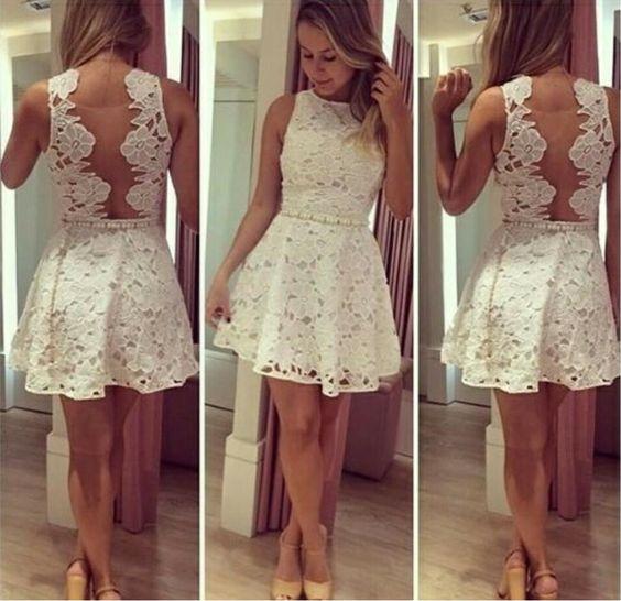 See through Lace Short A-Line Cute Sexy Cheap Dresses for Homecoming Graduation Dress WK440