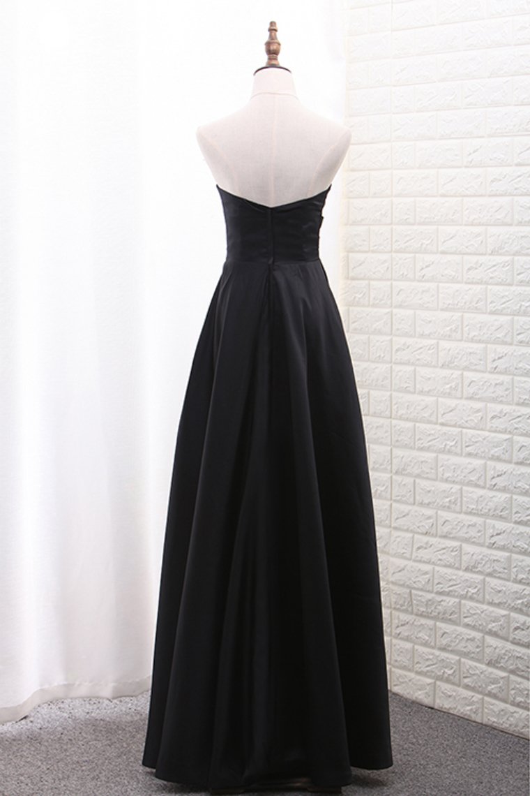 Evening Dresses Sweetheart Satin With Slit A Line Floor Length