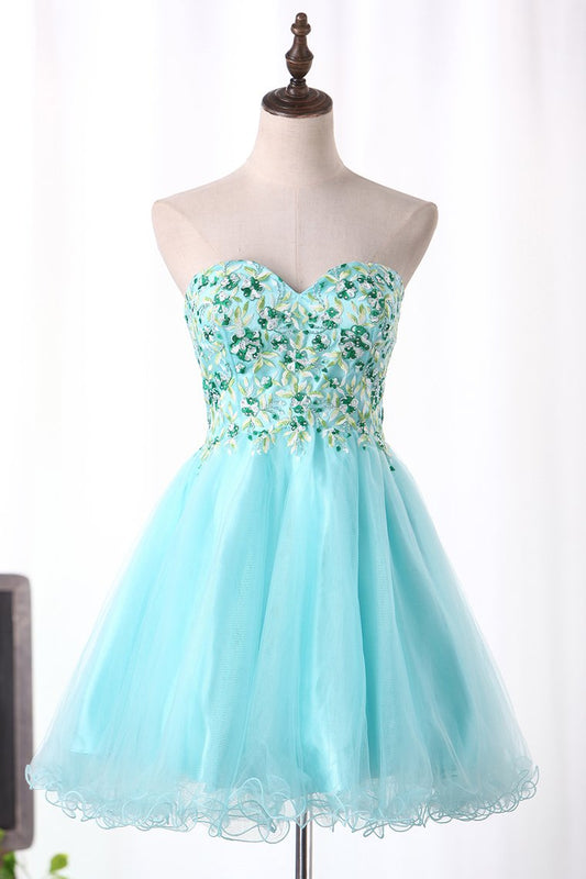 A-Line Sweetheart Homecoming Dresses Short/Mini Tulle With Embroidery And Beads