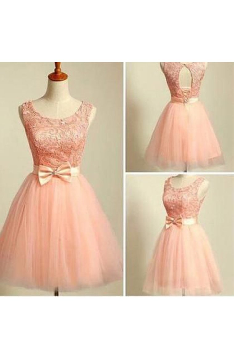 A Line Scoop Tulle & Lace Homecoming Dresses With Sash