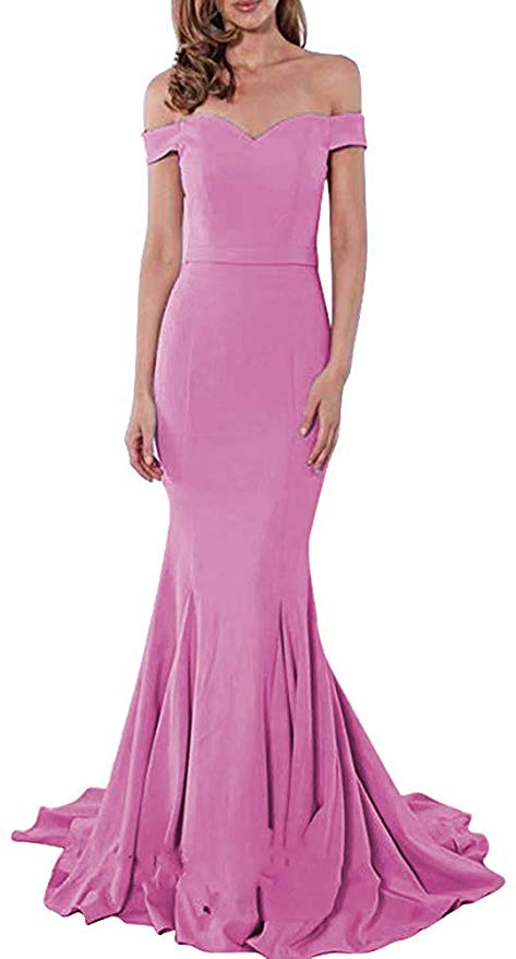 Blush Pale Pink Sexy Off the Shoulder Mermaid Charming Satin Sweep Train Prom Dresses WK163