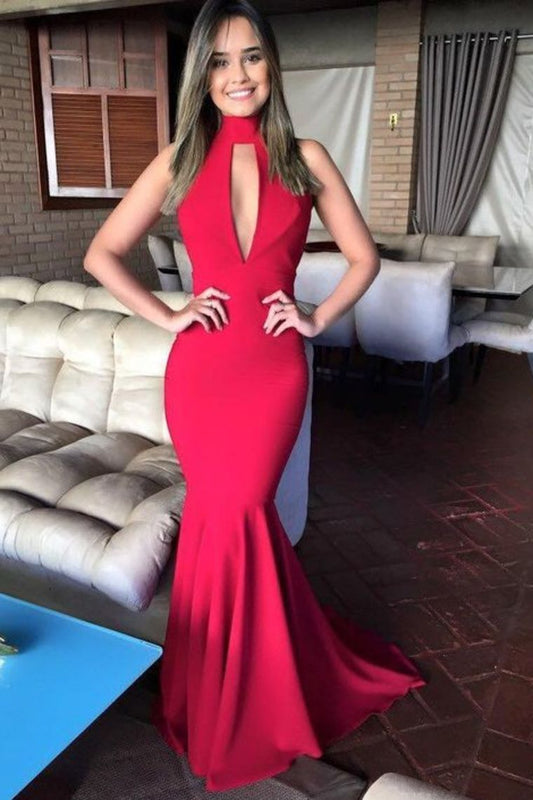 Hot High Neck Prom Dresses Mermaid With Applique Spandex Zipper Up