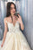 Scoop Neckling Long Ball Gown Ivory And Chanpagme Elegant Princess Prom Dresses