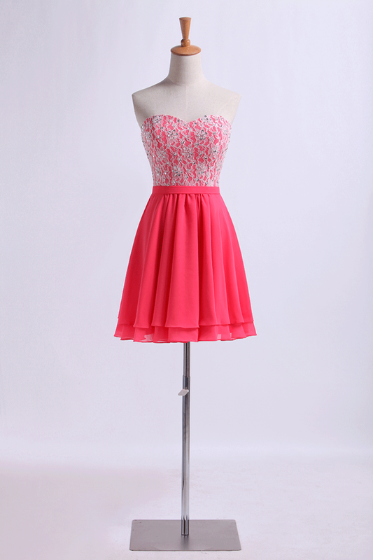 Sweetheart Lace Bodice A-Line Cocktail Dresses With Beading Chiffon