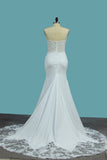 Spandex Mermaid Spaghetti Straps Wedding Dresses With Applique Court Train