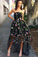 Strapless Black High Low Flowy Embroidery Prom Dresses Evening Dresses