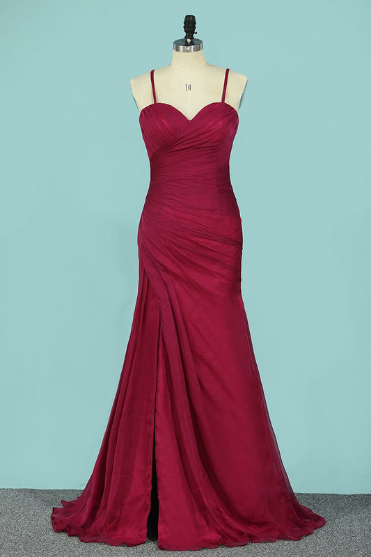 Sweetheart Bridesmaid Dresses Mermaid Chiffon With Ruffles And Slit