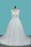 A Line Straps Wedding Dresses Tulle With Applique Sweep Train