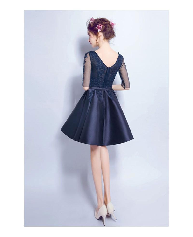 Luxury V Neck Half Sleeve With Appliques Knee Length Homecoming Dresses