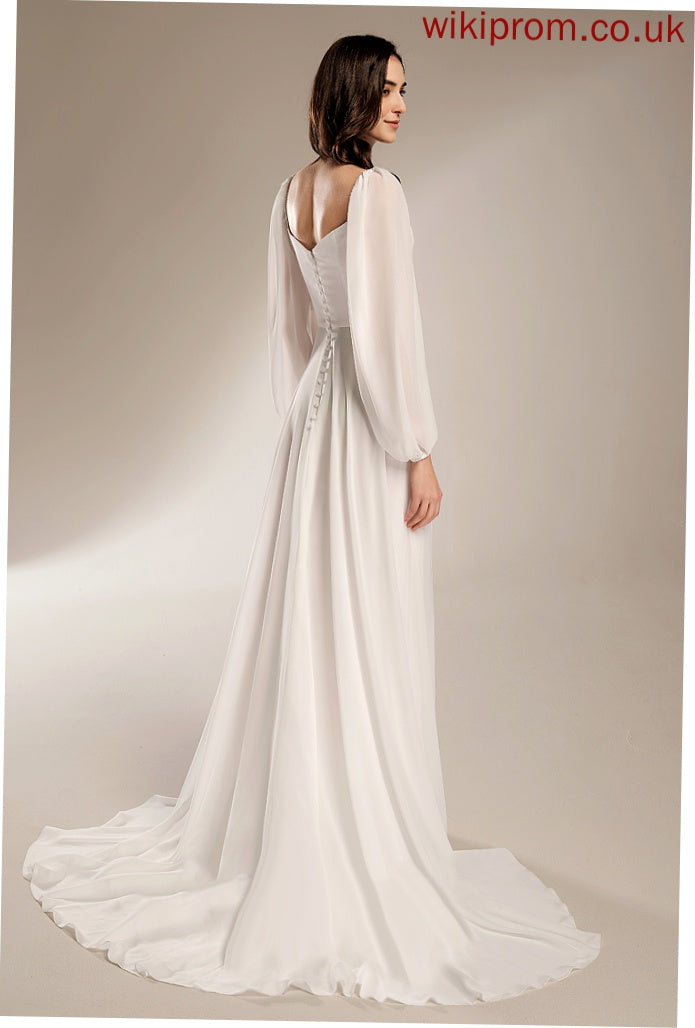 Chiffon Dress Wedding Wedding Dresses V-neck Front Chapel Split A-Line Train Evangeline With