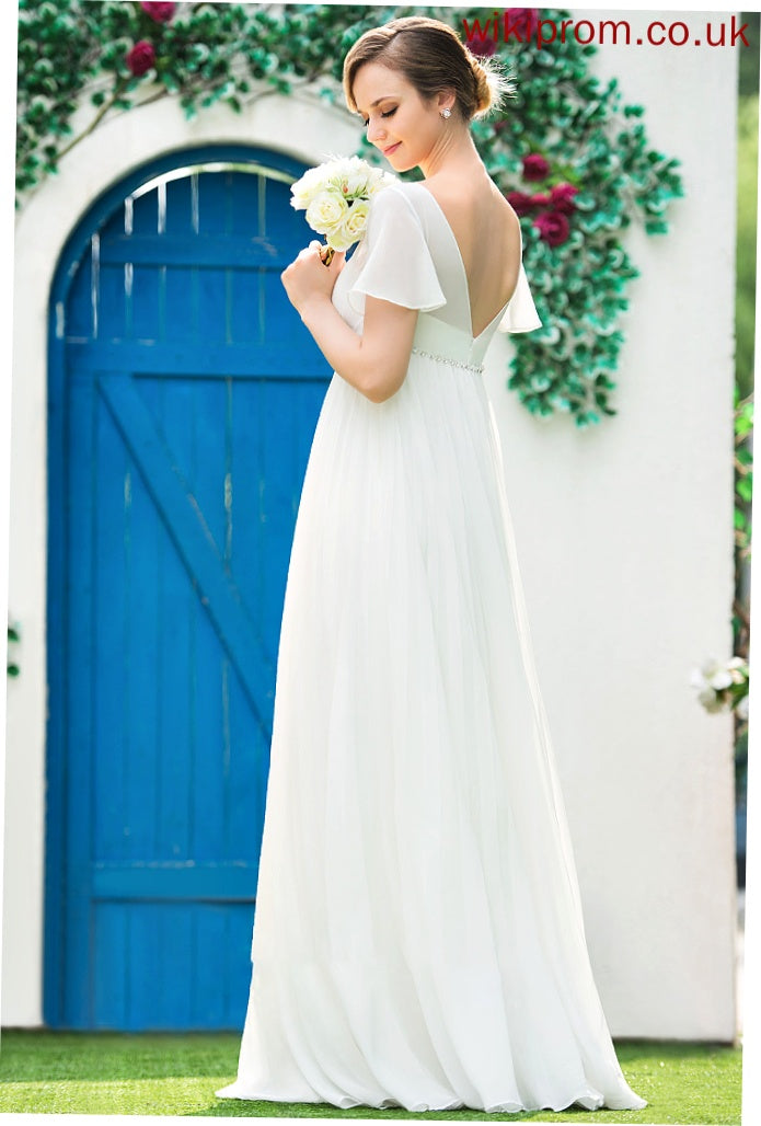 Chiffon Dress Kyra V-neck Wedding Dresses Pleated Floor-Length With Wedding Beading Empire