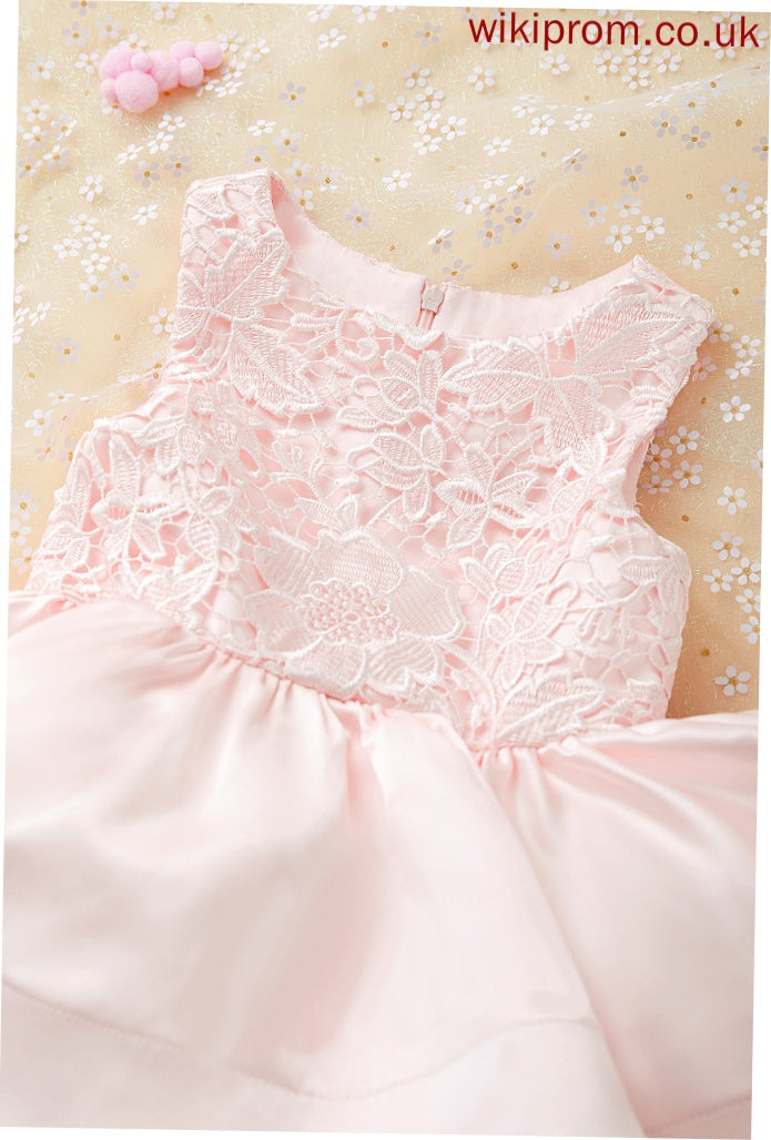 Flower Scoop Short/Mini Selena Satin/Lace Girl Dress A-Line - Neck Sleeveless Flower Girl Dresses
